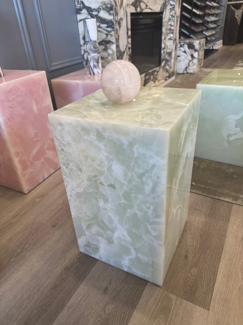 Pink Onyx Plinth, Green Onyx Pedestal, Natural Stone, Side Table, End Table