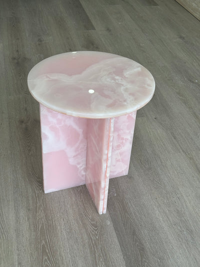 Multi-Color Onyx Round Accent Table - White, Pink, and Green Onyx Plinth/Side/End Table