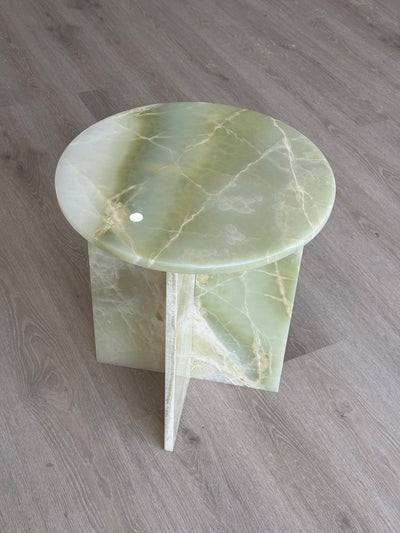 Multi-Color Onyx Round Accent Table - White, Pink, and Green Onyx Plinth/Side/End Table