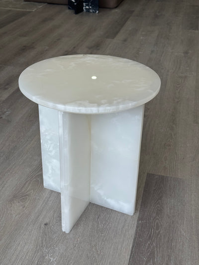 Multi-Color Onyx Round Accent Table - White, Pink, and Green Onyx Plinth/Side/End Table