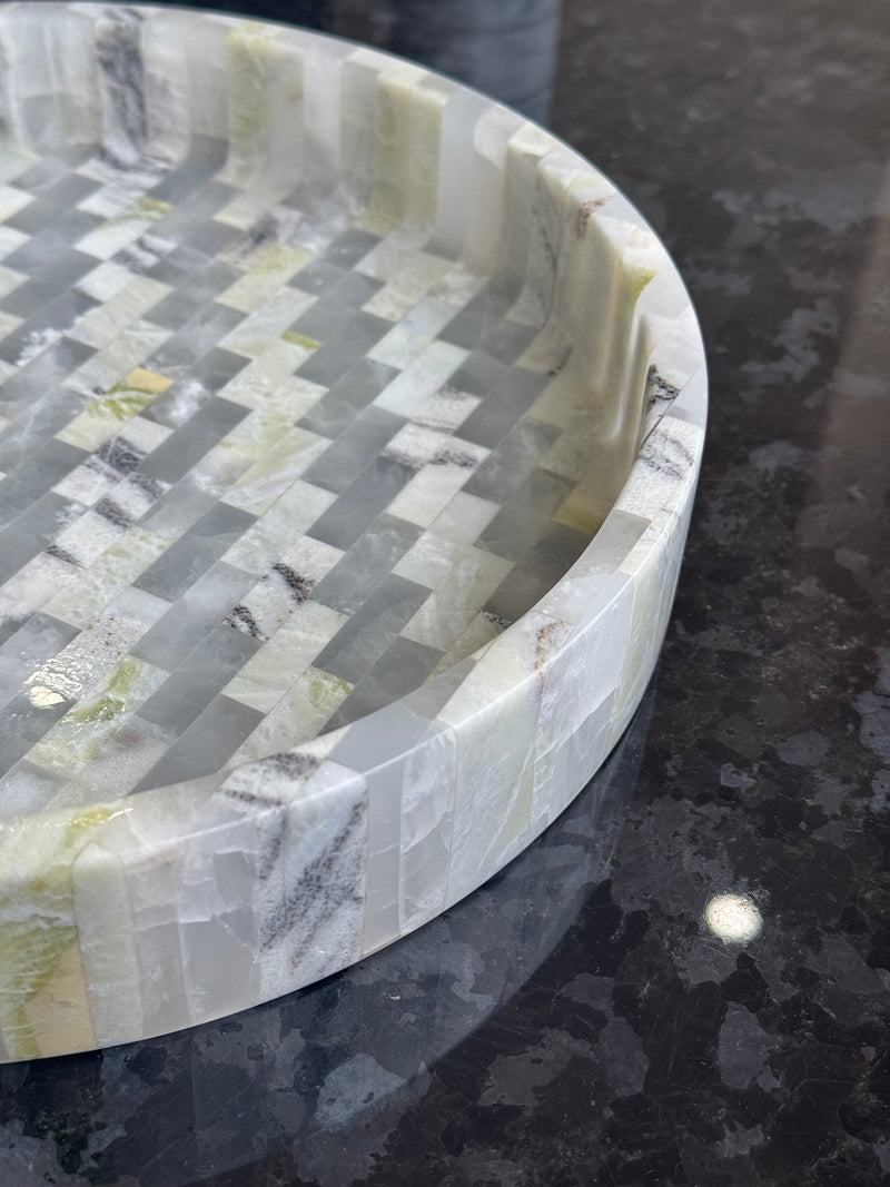 Luxury White Onyx & Green Jade Marble Tray