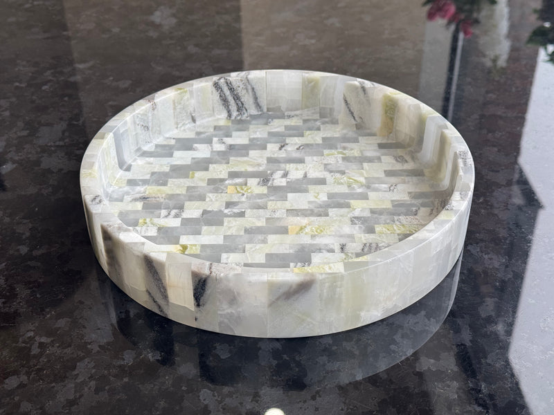 Luxury White Onyx & Green Jade Marble Tray