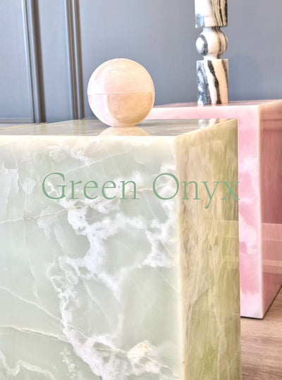 Pink Onyx Plinth, Green Onyx Pedestal, Natural Stone, Side Table, End Table