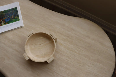 Travertine Curved Bowl with Tripod Base