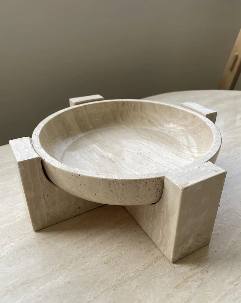 Travertine Curved Bowl with Tripod Base