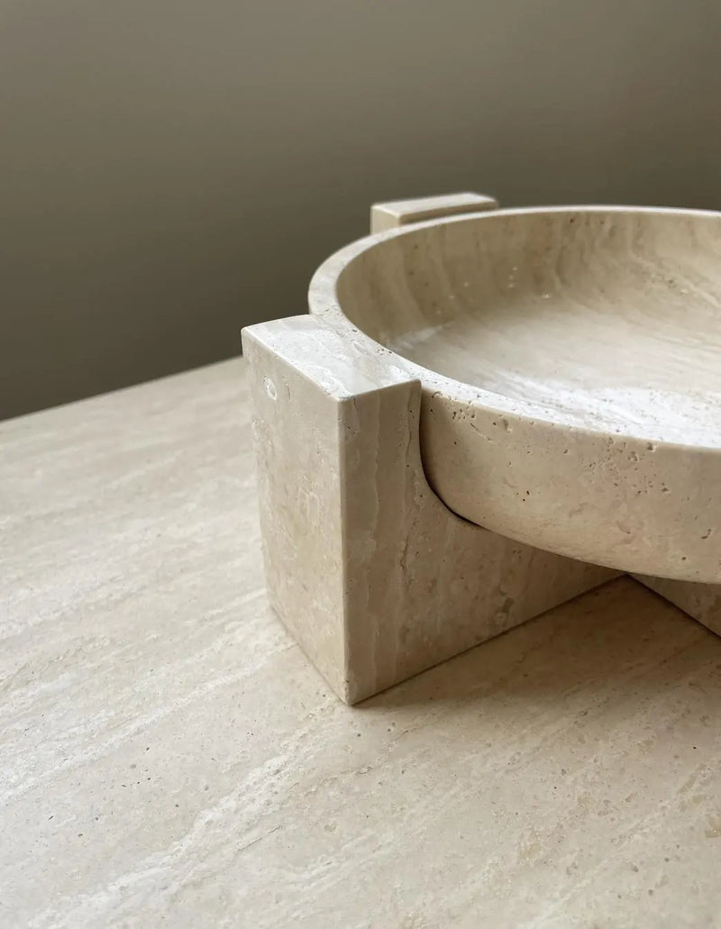 Travertine Curved Bowl with Tripod Base